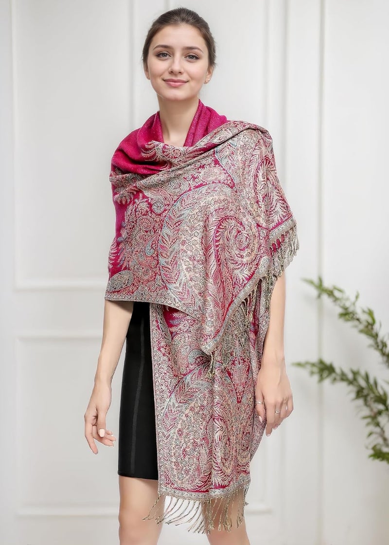 Achillea Big Paisley Pashmina Shawl Wrap for Women – Elegant Scarf for Weddings, Evening Dresses, Festivals & Daily Wear - Image 3